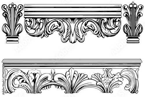 Classic Baroque Ornamentation: Vintage Vector Illustration of Architectural Molding and Borders Pack.