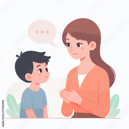 mom talking to son in flat design style