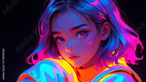 Luminescent Beauty Embracing the Neon Brilliance of a Beautiful Girl