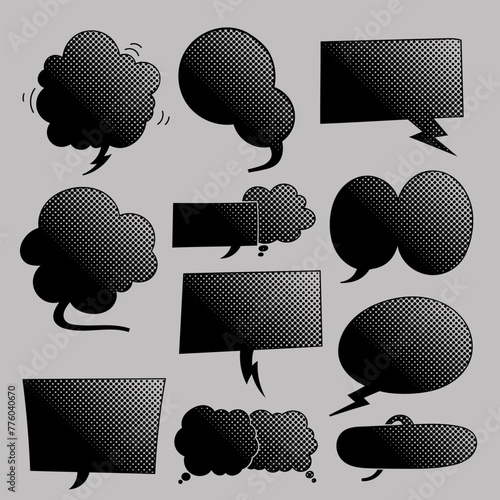black halftone chat bubble set