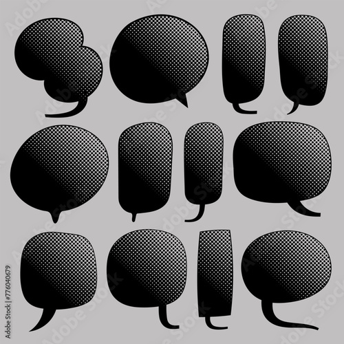 black halftone chat bubble set