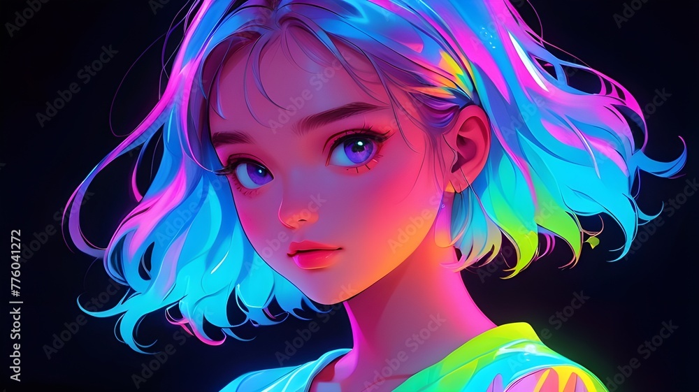 Neon Dream The Beautiful Girl with a Face Like Shimmering Lights