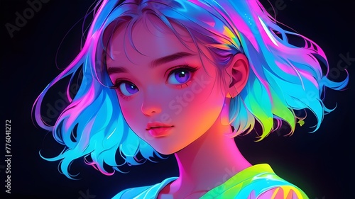 Neon Dream The Beautiful Girl with a Face Like Shimmering Lights