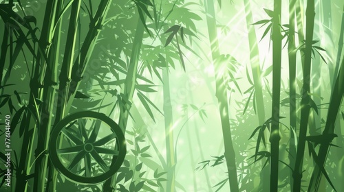 Zen Bamboo Forest with Dharma Wheel Illustration