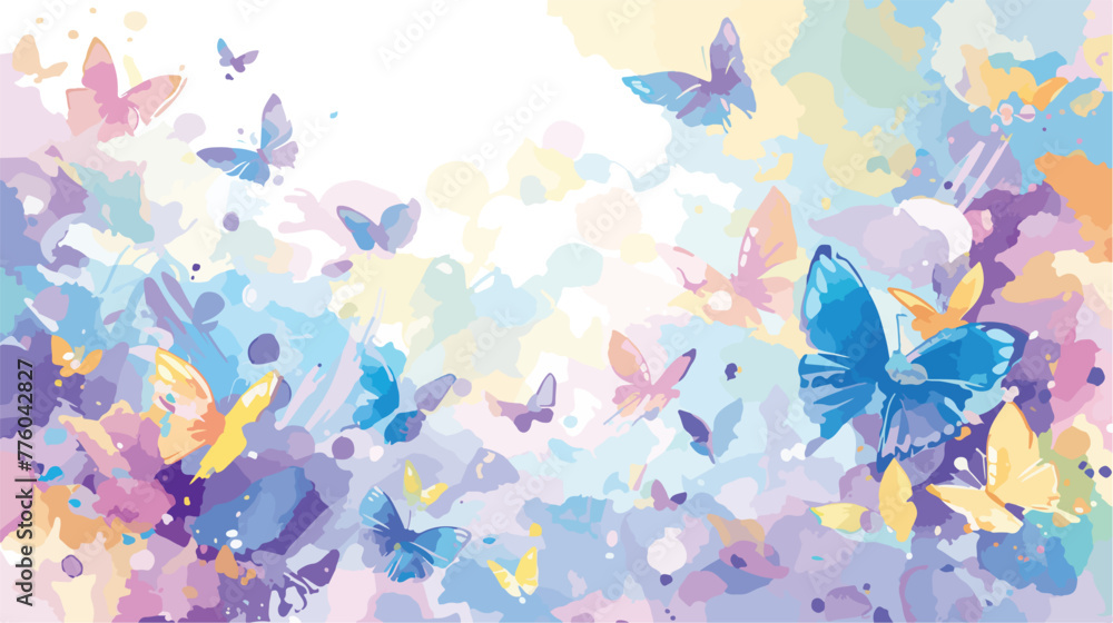 Watercolor splash background with flying butterflie