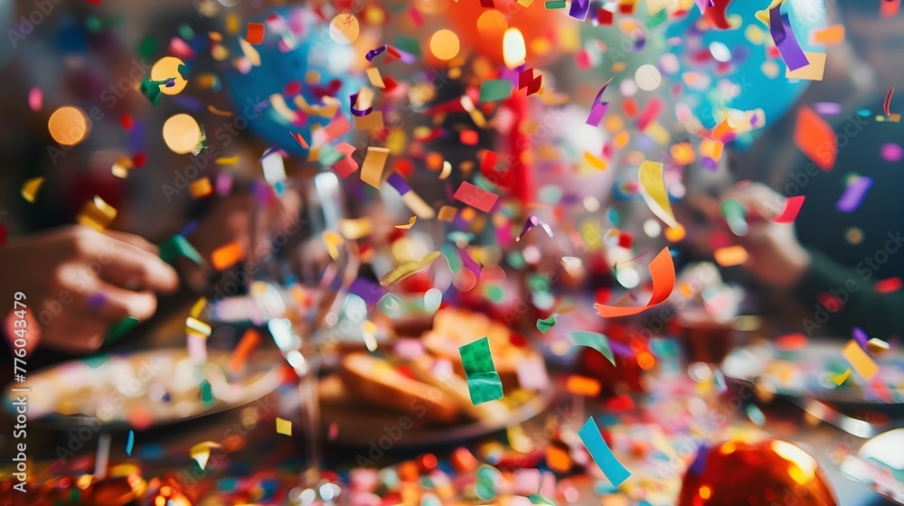 Joyful Burst of Vibrant Confetti Over Festive Birthday