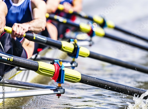 Closeup of rowing team's oars in motion, with focus on the details and strength that make them suitable for highspeed racing or competition sport photography stock photo contest winner © Svetlana