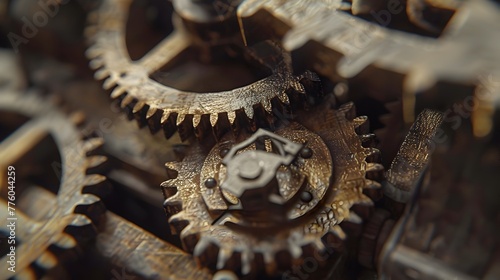 Meshing Gears and Rustic Wooden Cogs - Contrast of Old and New Engineering