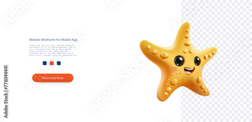 3d style Cheerful Cartoon Starfish with Expressive Eyes Isolated on White. Bright and friendly cartoon starfish character with big, sparkling eyes and a charming smile, perfect for childrens. Vector