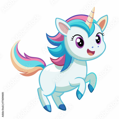 Magic unicorn running. Happy fantasy creature in cute cartoon style
