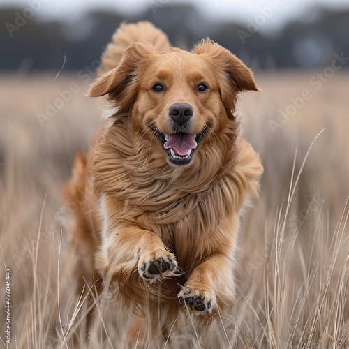 Dog Playing in the Grass and Running towards the Camera