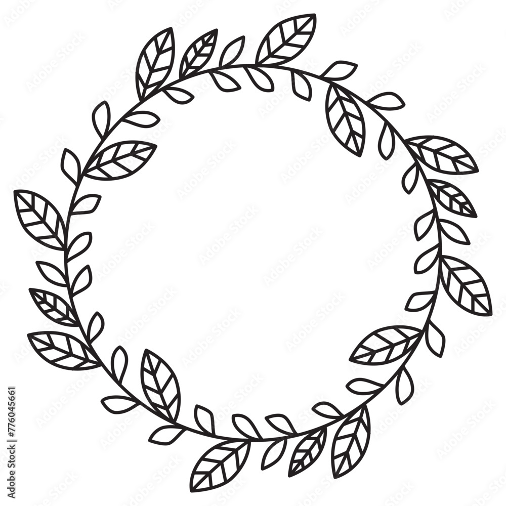 Circular Leaf Wreath Line Art Vector Illustration Circular Leaf Wreath Line Art Vector Illustration