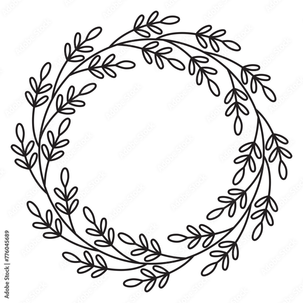 Circular Leaf Wreath Line Art Vector Illustration Circular Leaf Wreath Line Art Vector Illustration