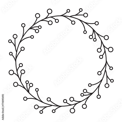 Circular Leaf Wreath Line Art Vector Illustration
