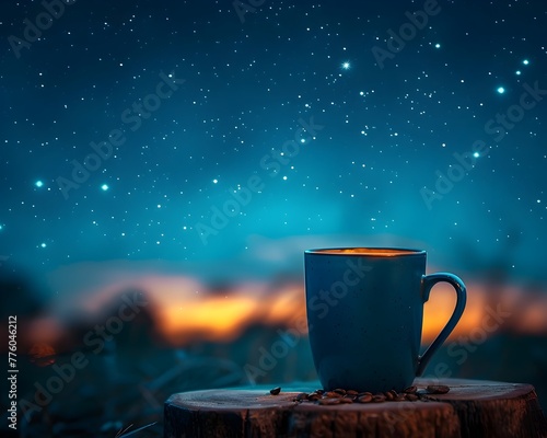 Sipping Coffee Under the Starry Night Sky on a Cozy Camping Adventure © Thares2020