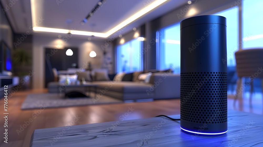 Voice Activated Smart Home Device Integrated Into Contemporary Living Space Voice Activated Smart Home Device Integrated Into Contemporary Living Space
