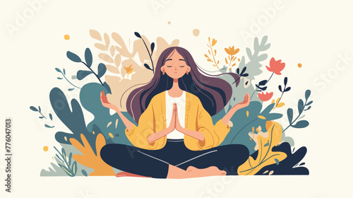 Woman sitting in lotus position. Concept illustrati