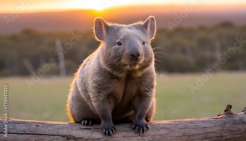 A-Wombat-Sitting-On-A-Log-And-Watching-The-Sunrise- photo