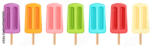 Ice pop Set with Various Flavors: Blueberry, Orange, Tropical Punch, Lemon Lime, Blue Lagoon, Cherry and Banana 