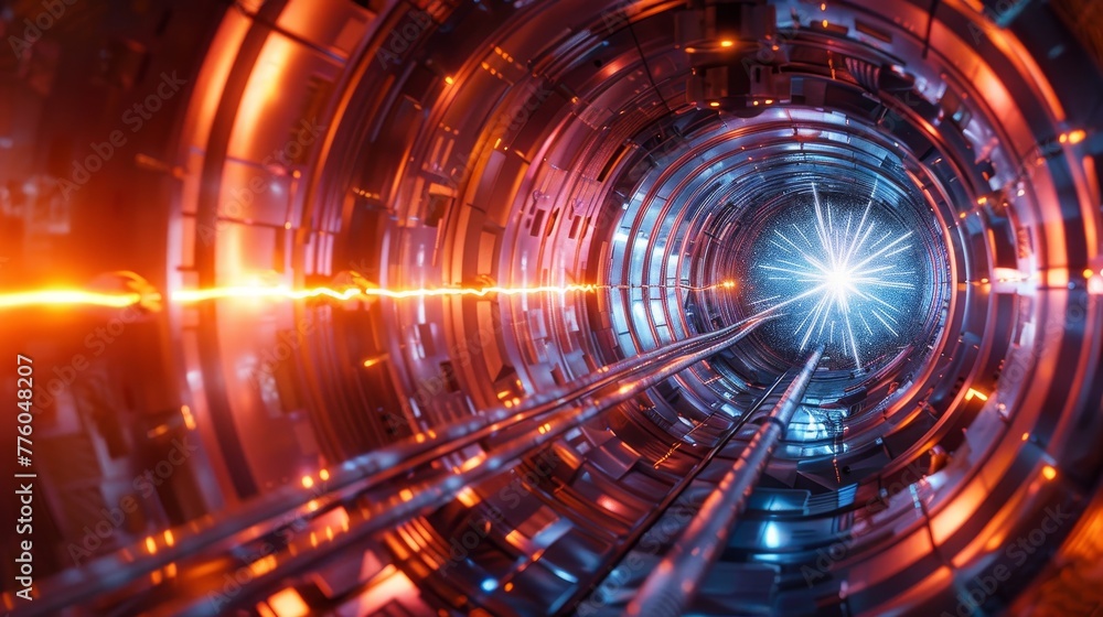 Fototapeta premium Particle Collision Energy Conversion System, particle accelerator, futuristic background