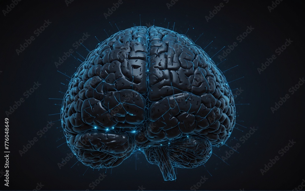 Abstract vector image of a brain concept blue wire frame blue ...