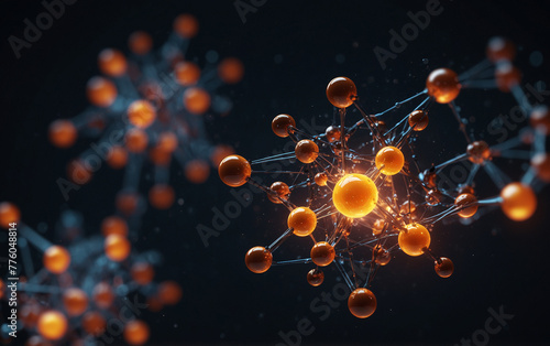 Abstract visualization of the molecule. Glowing atom symbol with electrones, Very realistic, 8k quality, hyper realistic, ultra realism