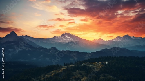 Panoramic view of the majestic mountains at sunset