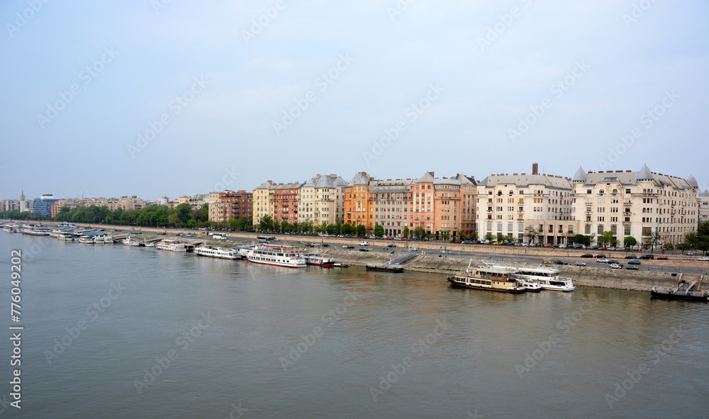 A view of buildings along the River Danube in Budapest, Hungary. 