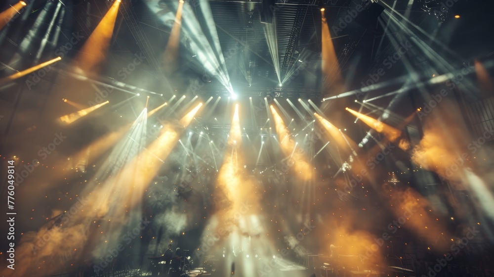 Luminescent beams cutting through dense smoke in the AI generated illustration Luminescent beams cutting through dense smoke in the AI generated illustration