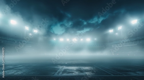Luminous lights dancing in a misty stadium AI generated illustration