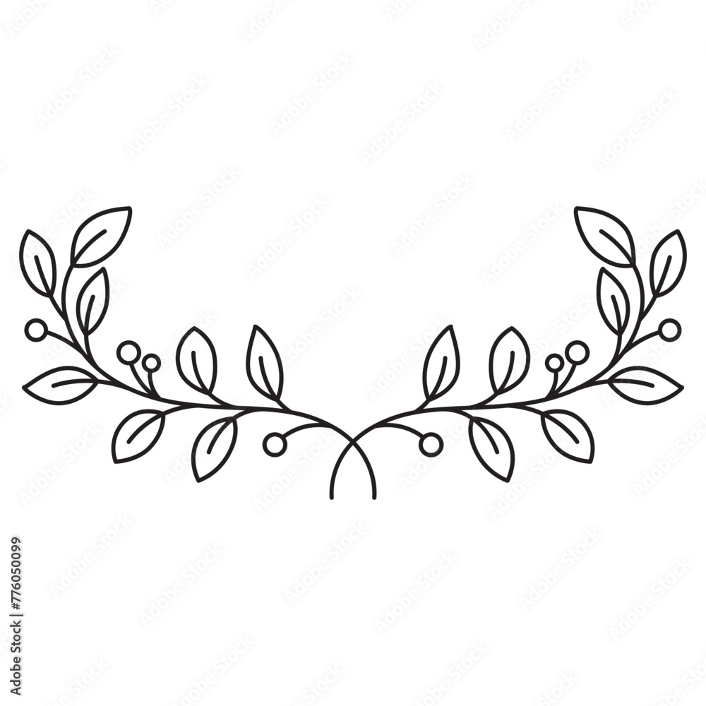 Elegant Leaf Ornament Wedding Lineart Element