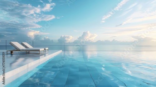 Minimalistic poolside scene with a stunning view of   AI generated illustration © ArtStage