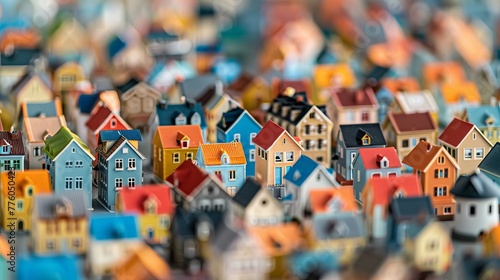 Observing a diverse array of tiny multicolored houses under magnification   AI generated illustration photo