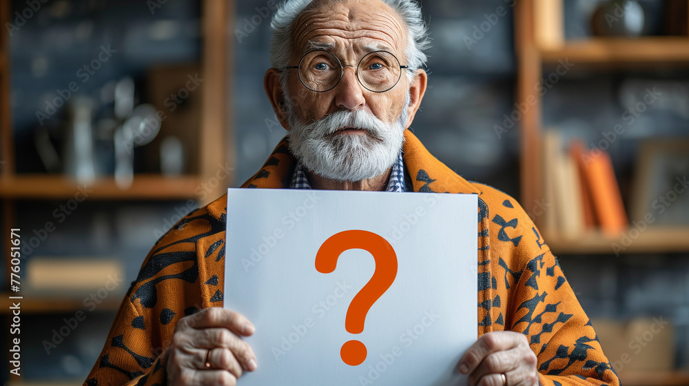 Elderly man suffering from alzheimer s or dementia with a sign with a