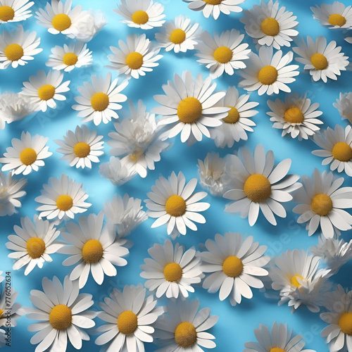 Sky_blue_background_3D_representation_of_daisy_flowers_1.Generative AI