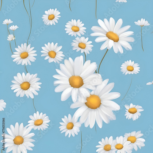 Sky_blue_background_white_painting_of_daisy_flowers.Generative AI