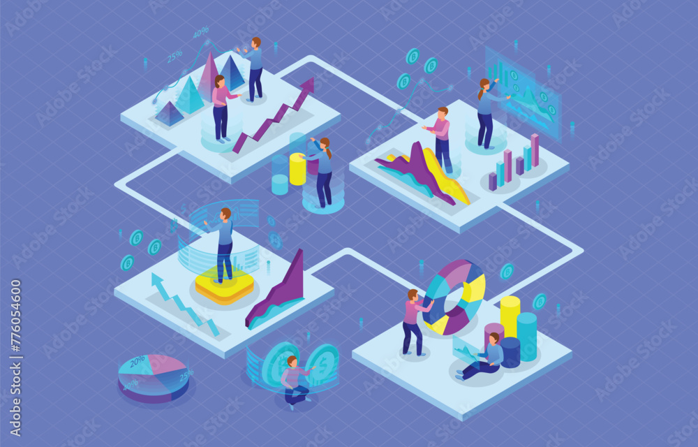 Business accounting isometric vector illustration. Isometric Expert team for Data Analysis, Business Statistic, Management, Consulting, Marketing.