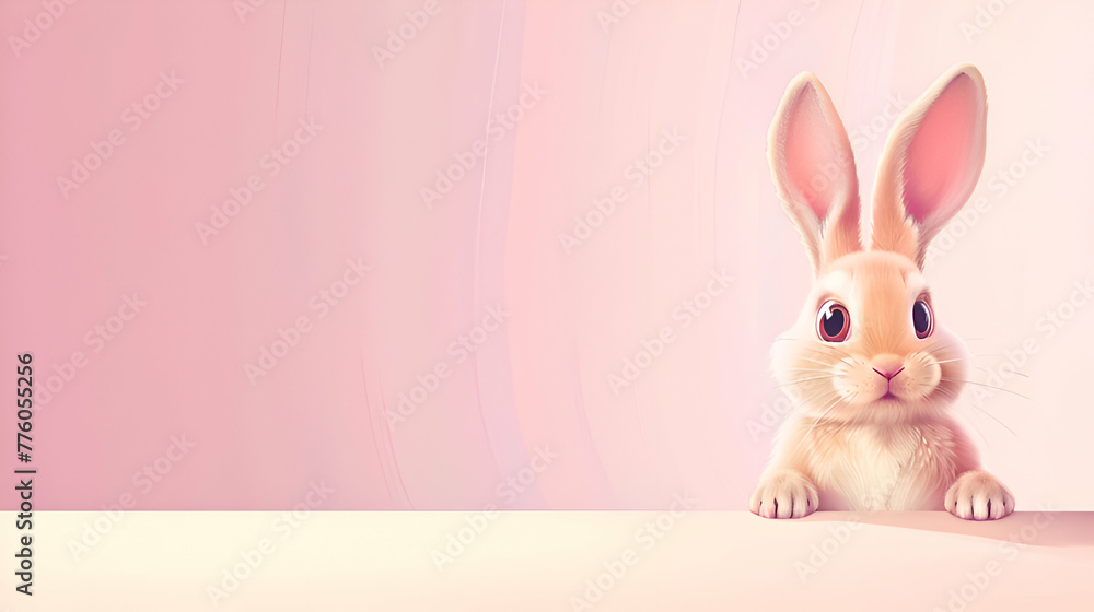 Obraz premium Vector easter rabbit, bunny, hare looking out over a poster on a pastel background 