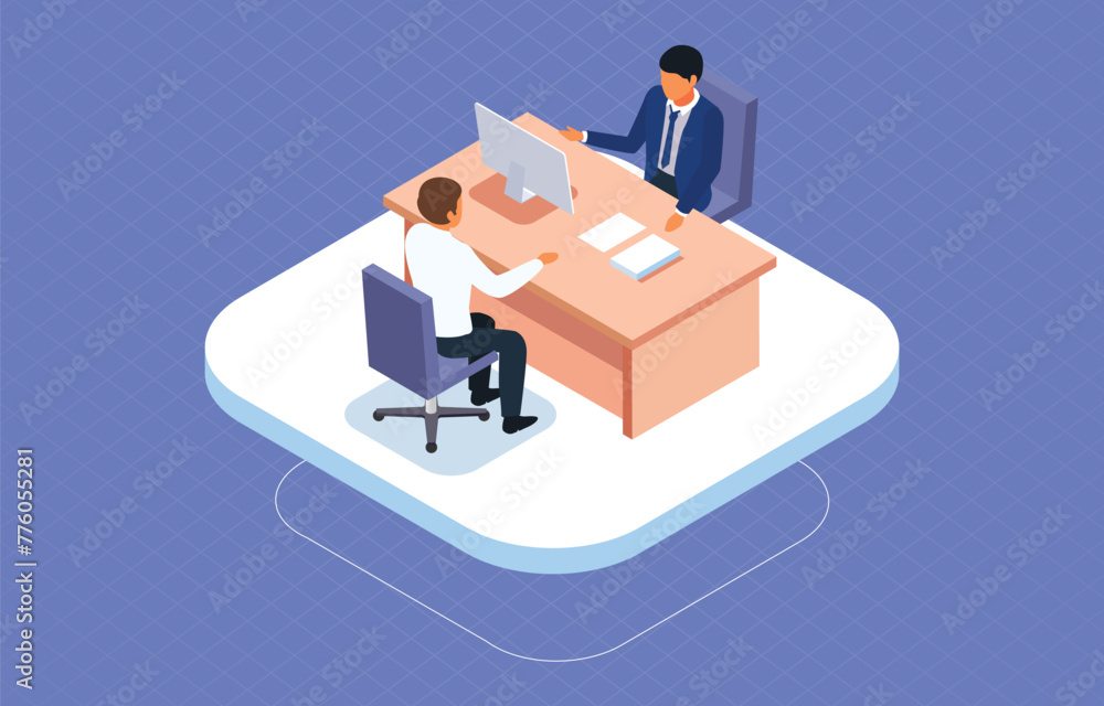 Interview employee isometric vector illustration. Business People Related Modern 3d isometric Style Design, Cartoon Vector Illustration Interview employee isometric vector illustration. Business People Related Modern 3d isometric Style Design, Cartoon Vector Illustration