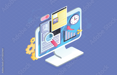 Data analyst isometric vector illustration. Project management concept 3d isometric vector illustration