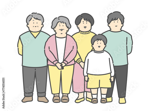 三世代家族の全身イラスト
