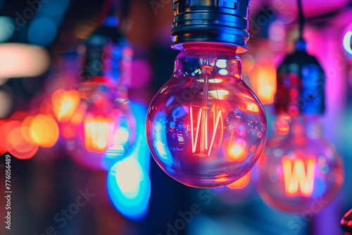 An artistic image featuring close up of vintage-inspired light bulbs, showcasing warm light and retro ambiance photo