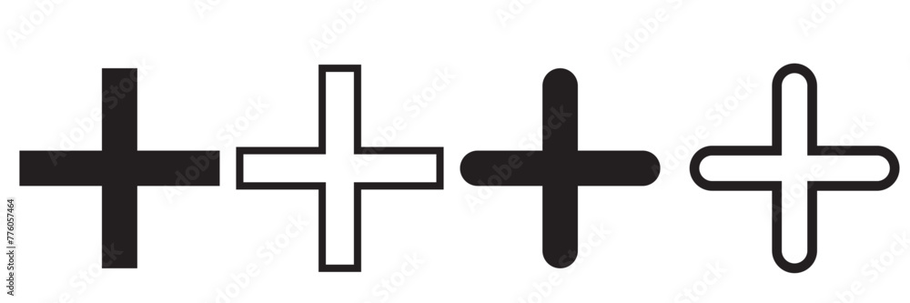 Obraz premium Plus icon set, Cross sign isolated, Zoom icons, More icon. Vector illustration