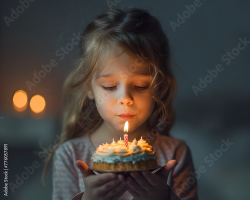 Cherished Moment of Quiet Hope A Child s Birthday Wish Captured in the Soft Glow of a Candle Flame