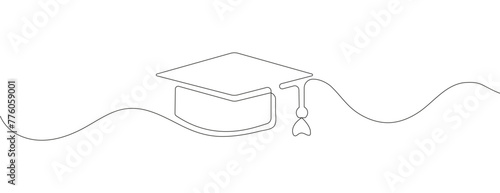 Graduation cap in continuous line drawing. Education, graduation, success symbol vector.