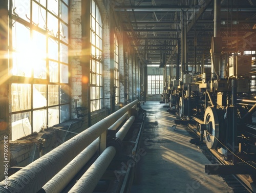 A large industrial building with a lot of pipes and machinery