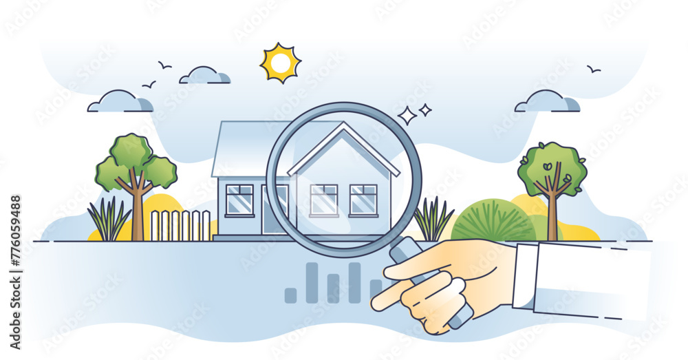 Home energy audit and house heating efficiency inspection outline concept, transparent background. Insulation check for sustainable and nature friendly property condition evaluation illustration. - obrazy, fototapety, plakaty 