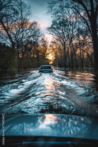 1st person perspective of a driver stuck in a flood © grey