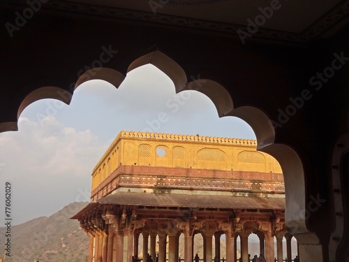 The Amber Palace features complex arches and building structure.