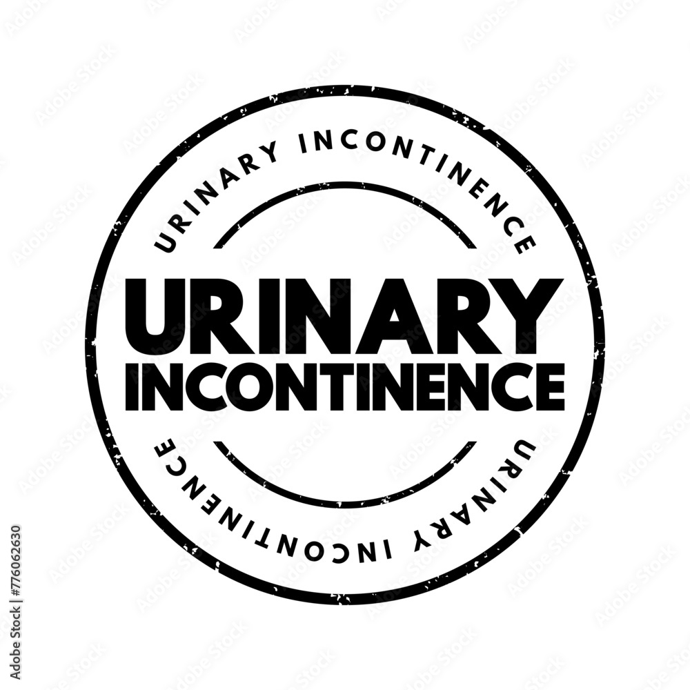 Urinary incontinence - leaking of urine that you can't control, text concept stamp